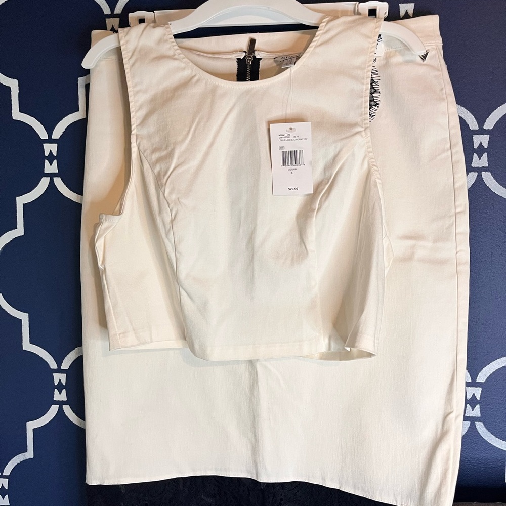 Guess Leelie Lace crop top and skirt. White/black lace Brand new w/tags